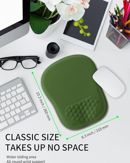 Hokafenle Ergonomic Wrist-Hugging Mouse Pad Wrist Support, U-Shaped Holding Wrist Rest Mousepad for Carpal Tunnel Pain Relief with Cushioned Memory Foam Slope Massage Bulge (10.2x8.3 in,Dill Green)