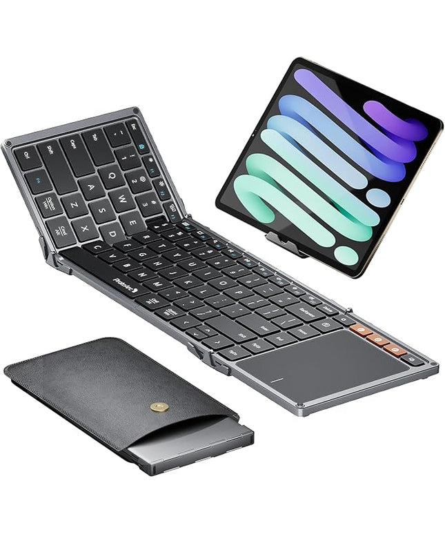 ProtoArc Foldable Keyboard with Touchpad, XK01 TP Folding Portable Keyboard, Full Size Keys, Large Trackpad Bluetooth Travel Keyboards for Laptop PC Tablet - Black Gray