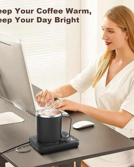 Felibeaco 16oz Heated Coffee Mug with Flat Bottom for Rapid Heating, Stainless Steel Heated Coffee Cup Suitable for Different Coffee Mug Warmer/Heaters, Heated Mug/Cup for Home and Office Desk,Black