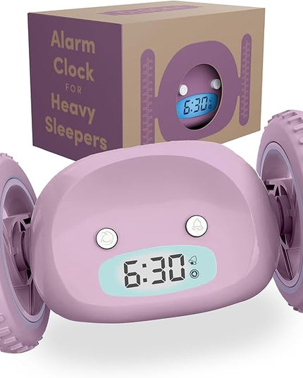 CLOCKY Alarm Clock on Wheels – Loud Rolling Alarm Clock for Heavy Sleepers | Runaway Clock That Jumps & Runs to Wake You Up | Funny Unique Gift for Adults & Teens (Lavender)