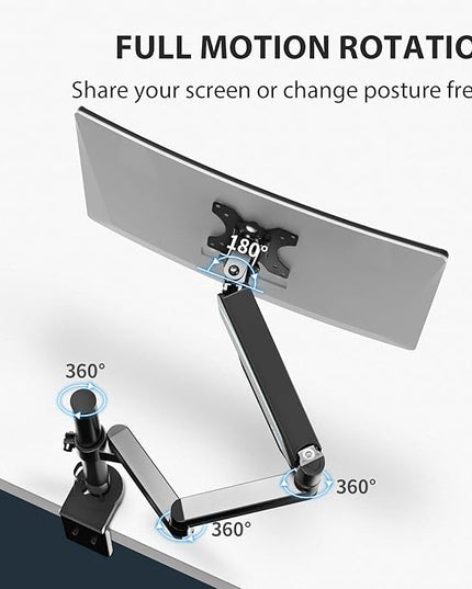 EUREKA ERGONOMIC Single Monitor Desk Mount, Adjustable Gas Spring Monitor Arm for LCD PC Screen 13-32 inch, Max 17.6 LBS, Computer Monitor Stand W C Clamp & Grommet Base, VESA 75x75mm,100x100mm, Black