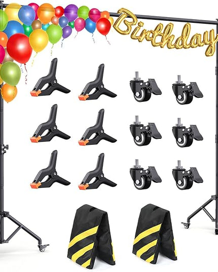 Backdrop Stand with Wheels 10x7.5Ft (WxH), Photo Backdrop Stand Easy to Move,Heavy Duty Back Drop Adjustable Stand for Parties,Banner Stand Photography and Video Studios