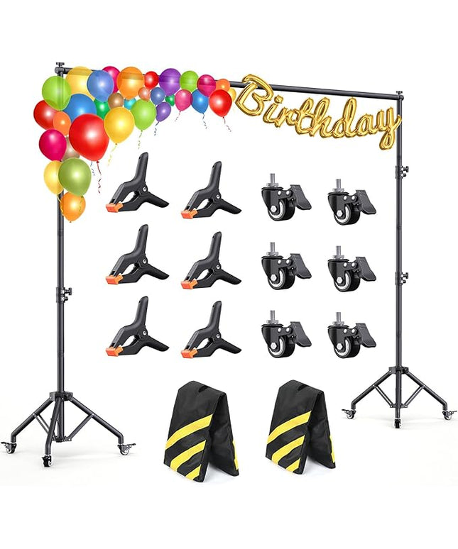 Backdrop Stand with Wheels 10x7.5Ft (WxH), Photo Backdrop Stand Easy to Move,Heavy Duty Back Drop Adjustable Stand for Parties,Banner Stand Photography and Video Studios