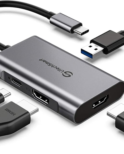 UtechSmart HDMI to USB C Adapter, 4-in-1 USB C Hub, Dual HDMI Adapter with 4K, USB C to USB Adapter for MacBook Pro Air, Dell, HP, Microsoft, Chromebook, Lenovo, iPhone 16 (100W PD USB 3.0)