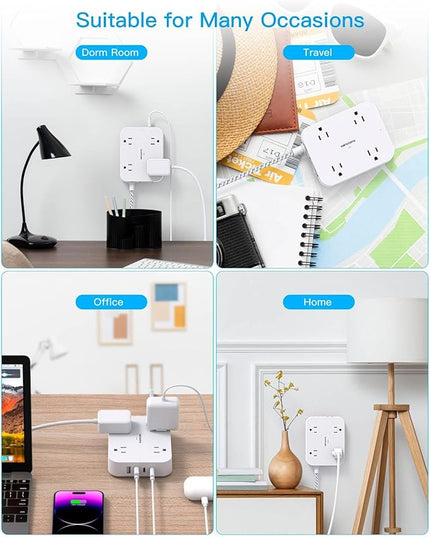 Surge Protector Power Strip 10 Ft Cord, HANYCONY Extension Cord with 4 USB Ports(2 USB C), Desk Power Strip with Long Cord, Flat Plug, Wall Mount for Office Home College Dorm Room Essentials
