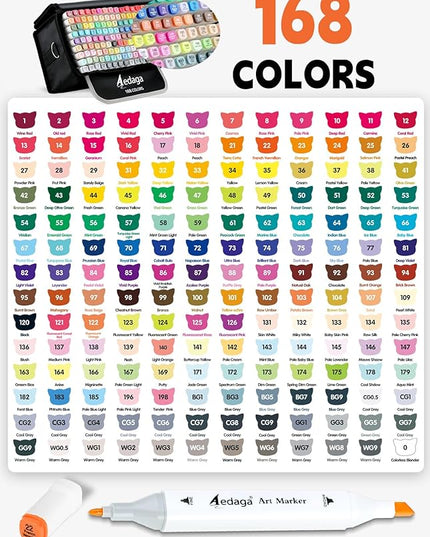 YHC 168 Colors Alcohol Markers for Artists, Free APP for Coloring, Dual Tips Alcohol-Based Markers for Drawing,Painting and Sketching, Great Gift Idea for Adults