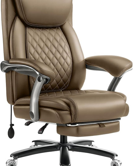 600LBS Reclining Heavy Duty Office Chair with Foot Rest, Big and Tall Office Chair with Pocket Spring Cushion, Large High Back with Adjustable Lumbar Support,Dual Rubber Wheel