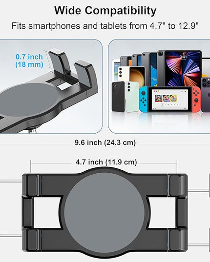 Keuvirya Heavy Duty Tablet Mount for Truck & Vehicle, Drill Base Tablet Holder for Truck with Aluminum Arm, Compatible with 4.7"-12.9" Tablets/iPad/Phones, iPad Truck Mount for Dashboard, Walls, Boat