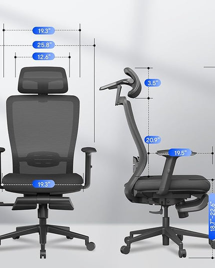 FLEXISPOT OC3 Cloud Ergonomic Office Chair with Footrest, Mesh Back Computer Chair, Home Office Desk Chairs, with Adjustable Lumbar Support/3D Headrest/Reliable Base, Elastic Foam Seat, Black, Cloud-F