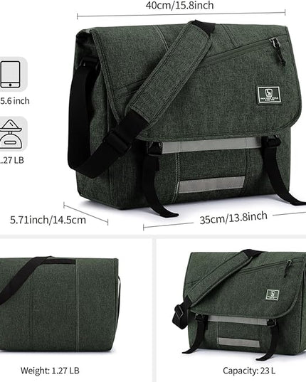 OIWAS Messenger Bag for Men, 15.6 Inch Laptop Crossbody Bags Women Casual Satchel Shoulder Bag College Travel Office Briefcase (15.6 Inch, Dark Green)