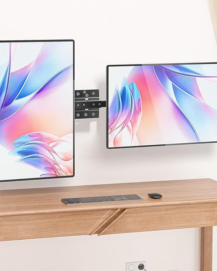 WALI Dual Monitor Wall Mount for 17 to 38 Inch, Ultrawide Monitor Arm for 2 Monitors, Swivel Tilt Computer Wall Mount with Mounting Holes 75x75/100x100, Per Arm Holds Up to 19.8lbs (012ARM-38), Black