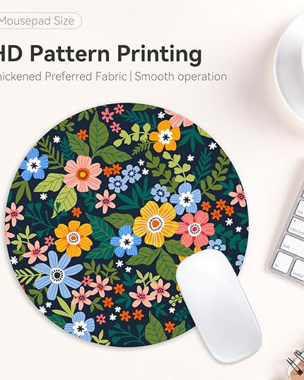 Yellow Flowers Round Mouse Pad - Funny Non-Slip Home Office Decor Desk Accessory, 8.7inch