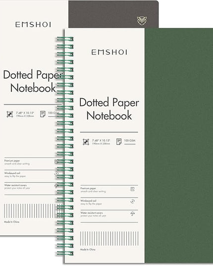 EMSHOI Dotted Journal Spiral Notebook 7.48" x 10.15" - 2 Pack 320 Pages 100gsm Thick Paper, B5 Dot Grid Notebook, Plastic Hardcover Journals for Writing Drawing Women Men Work School Supplies