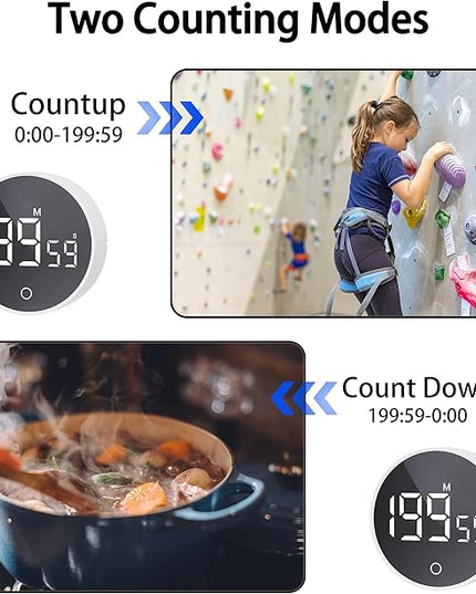 Digital Kitchen Timers, Visual timers Magnetic Countdown Countup Timer Large LED 200 Minutes Display Volume Adjustable for Cooking Fitness Studying, Easy for Kids and Seniors
