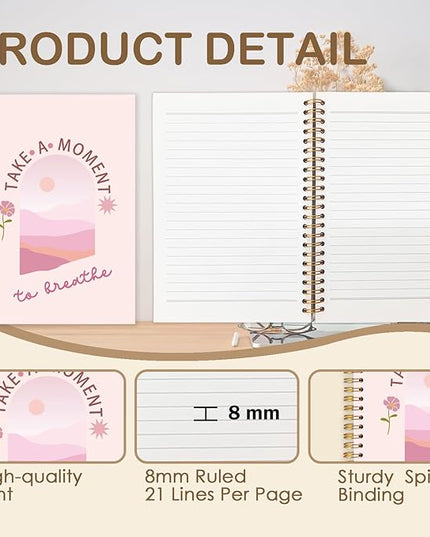 FDHSPAAM Pink Mental Health Spiral Journal Notebook 5.5x8.3in,Take A Moment to Breathe Inspirational Notebooks for Note Taking, Therapy Office Must Haves, Hardcover Notebook Journal