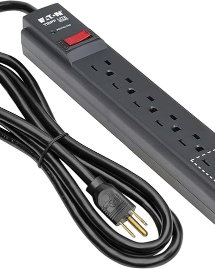 Eaton Tripp Lite Series 6-Outlet Surge Protector Power Strip, 3ft Extension Cord, 600 Joules, 15A Circuit Breaker, Black, Lifetime Manufacturer's Warranty & $10,000 Insurance (TLP63B)