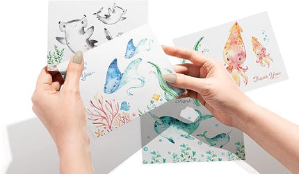 Twigs Paper Thank You Card Set - 12 Assorted Greeting Cards For All Occasions - Thank You Cards with Envelopes - Appreciation Cards - Eco Friendly - Made In USA - 5.5 x 4.25 Inch Size - Ocean Themed
