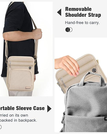 MoKo 9-11 Inch 360° Protective Tablet Sleeve Bag, Fits 11 inch iPad Air M3, iPad A16 2025, Pro 11 M5, iPad 10/9/8/7th, Tab S8/S9 11, Multifunctional Bag with Shoulder and Headphone Port, Sand