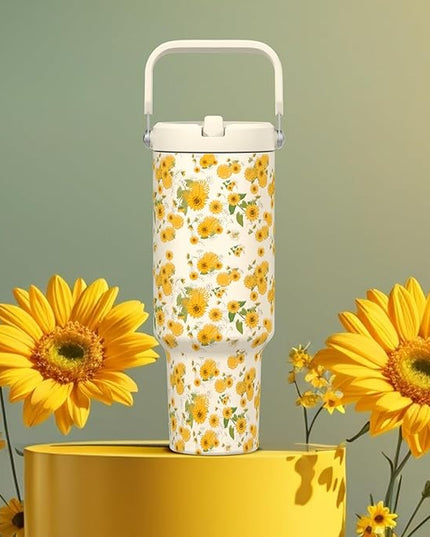 40oz Tumbler with Handle and Straw, Vacuum Insulated Tumblers with Flip Straw and Top Handle, Reusable Insulated Cup for Home, Outdoors, Leakproof, Fits in Cup Holder, Cold for 30 Hours