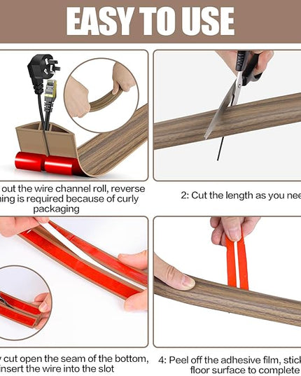 Floor Cord Cover Cavity 0.8"x0.37" Self Adhesive Cord Hider, 10FT Low Profile Cable Management, Extension Strip Protector for Wires, Prevent Cable Trips for Offices, Gyms,(Wood Smoked Brown)
