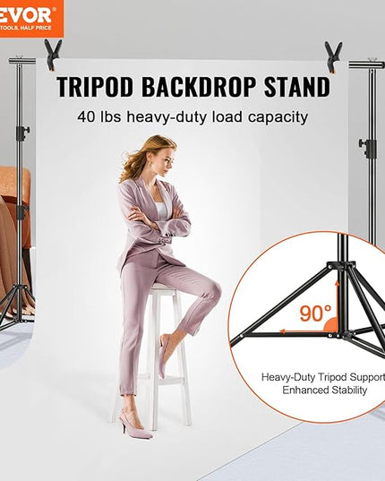 VEVOR 11.5 x 9.6 ft Heavy Duty Backdrop Stand, Height Adjustable Photography Backdrop Stand, Background Support System with 6 Clamps and A Carry Bag, for Party, Wedding, Display, Photo
