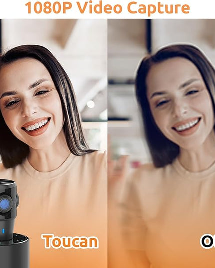 TOUCAN 360-Degree Video Conference Camera, 1080p HD Webcam with 4 Noise Reduction Mics, Speaker, AI Tracking, Works with Zoom, Google Voice, Microsoft Teams and More, for PC/Mac/Tablet