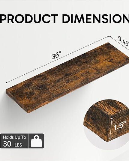 BAYKA Floating Shelves, 36 inches Long Wall Mounted Rustic Wood Shelves for Bathroom, Bedroom, Living Room, Kitchen, Office, Hanging Shelf for Books/Storage/Decor(Rustic Brown,Set of 2)