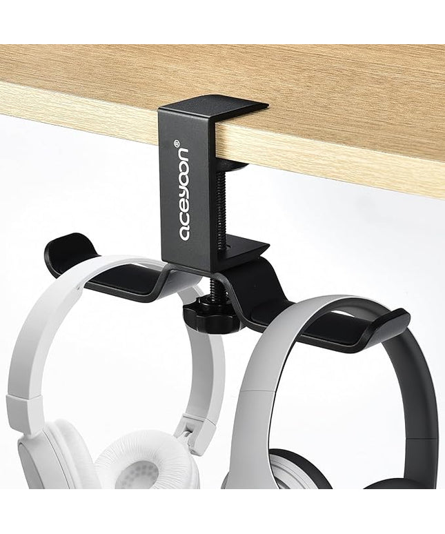 aceyoon Foldable Headphone Stand for Desk, Aluminum Headset Stand Clamp Hook Under Desk Space Save Mount, Headset Holder for Gaming Headphone, Office, Backpack, Bag, Purse Hanging (Black)