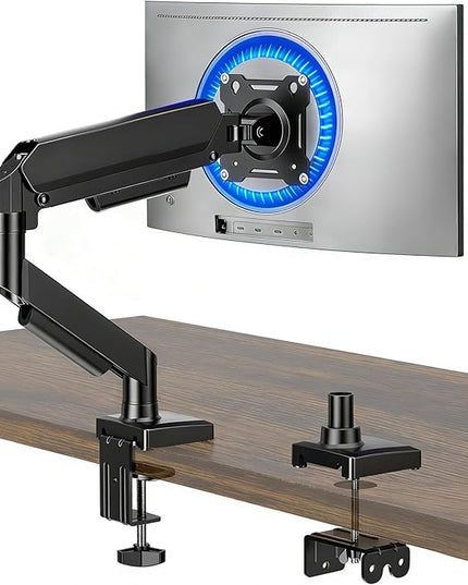 Single Monitor Arm, Monitor Mount for 17-32 inch Screens Gas Spring Adjustable Monitor Stand, Vesa Mount with Clamp and Grommet Aluminum Base - Fits 4.4 to 22lbs LCD Computer Monitors AX09DB01