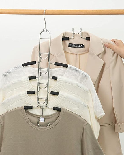 Nature Smile 2 Pack 5 in 1 Anti Slip Clothes Hangers,Space Saver Magic Metal Hangers,Multi Layers Wardrobe Clothes Rack,Heavy Duty Metal Blouse Hanger Closet Storage Organizer