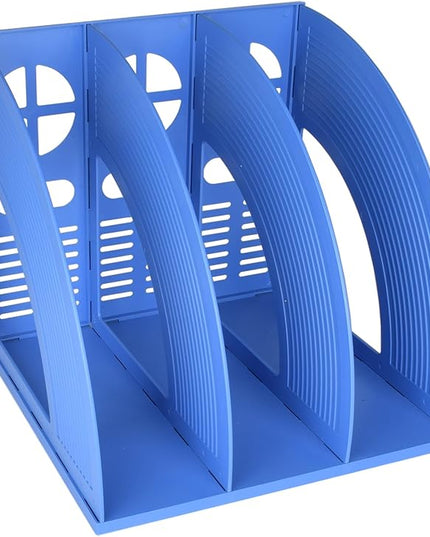 SAYEEC Magazine File Holder Desk Binder Holder Plastic File Sorter Folder Organizer Stand Book Shelf Dividers Vertical Filling Storage Rack Desktop Bookshelf Display Box for Office School Home (Blue)