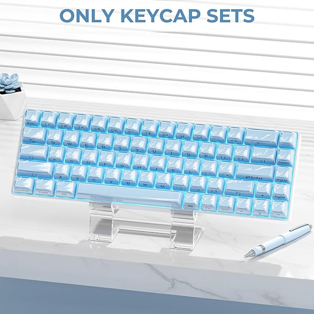 XVX Blue Keycaps, Crystal Jelly Keyboard Keycaps OEM Profile Side Printed Keycap Set Compatible with 61/68/84/87/98/100 ANSI Layout MX Switches Mechanical Keyboard