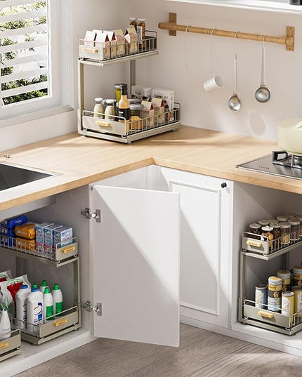 Under Sink Organizer, High Adjustable 2 Tier Under Kitchen Sink Organizer, Multi-Purpose Storage Shelf for Kitchen Bathroom Cabinet, Gray