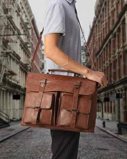 Leather Messenger Bag for Men,15.6 Inch Vintage Laptop Bag Briefcase Satchel