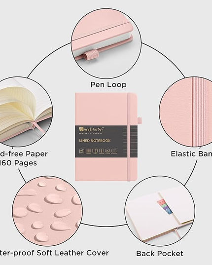 &And Per Se Lined Journal Notebook (3 Packs), 160 Pages 100GSM Thick Paper, A5 Hardcover College Ruled Journals for Writing, 5.7'' x 8'' (Cyan, Pink & Purple)