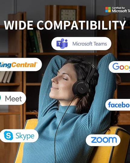Yealink UH37 Professional Wired USB-A Headset with Noise Cancelling Microphone for Computer PC, Mono Headphones with Mute Control, Compatible with Teams, Zoom, and Other Online Conference