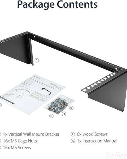 StarTech.com 4U Wall Mount Patch Panel Bracket - 19 inch Steel Vertical Mounting Rack for Network and Data Equipment, TAA (RK419WALLV)
