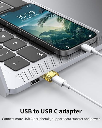 20 Pack USB to USB C Adapter,Type C Female to A Male Charger Converter Compatible with Apple Watch Ultra iWatch 8 7,iPhone 15 14 Pro Max Plus,iPad 9 10 Air 5 Mini 6,Car,Samsung Galaxy S23 S24 (Yellow)