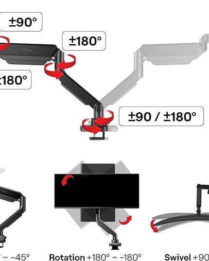 Pixio PS2S Ultrawide Heavy-Duty Premium Single Monitor Arm Stand Desk Mount - Fits up to 49 inches Monitors, Weights up to 39lbs Flat / 31lbs Curved, Compatible with VESA 75x75mm 100x100mm