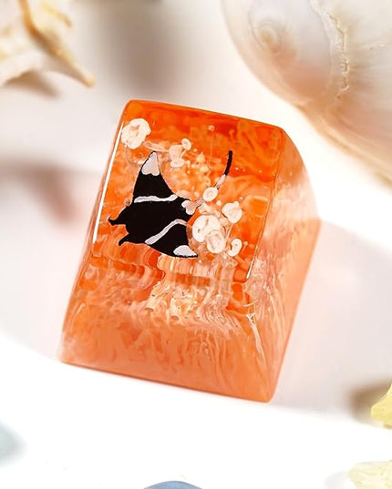 Manta Ray Artisan Keycap Orange Ocean Coral R1 SA Profile Custom Sea Creatures Keycaps 1U ESC Handmade Gaming Resin Key Cap Cherry MX Switch Compatible Mechanical Keyboard Manta Ray Lover Gift