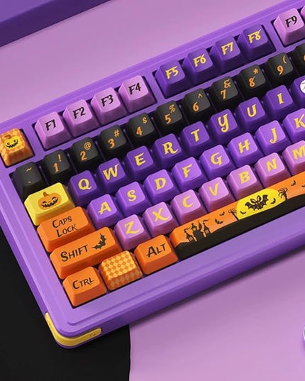 Halloween Theme Purple PBT Keycap, Cherry Profile Cute Key Cap for Mechanical Gaming Keyboard, Dye Sublimation, 126 Keys