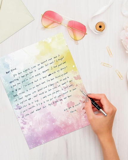 Tlenpo Watercolor Stationery Paper, 8.5 x 11In, 88 Sheets Double-Sided for Business or Personal Use - Decorative Scrapbook Writing Letters and Invitations, 100gsm