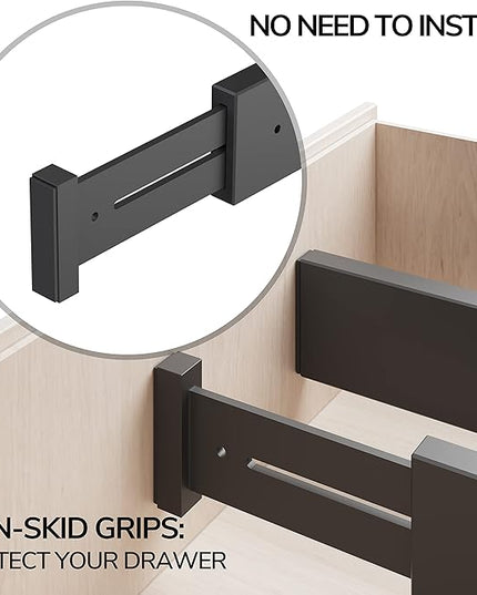 BAMEOS Drawer Dividers Bamboo Separators Organization Expandable Organizers for Kitchen Bedroom Bathroom Dresser Office 4-pack