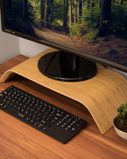 kalibri Wood Monitor Stand Riser - Computer Desk Holder Desktop Dock Wooden Mount Display for PC TV Screen Notebook Laptop - Bamboo