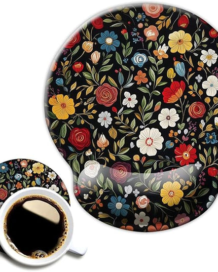 Ergo Comfort Gel Wrist Rest Mouse Pad-Ergonomic Office Mousepad with Wrist Support-Non-Slip, Design Desk Accessories Mat for Home&Game Decor Black Floral