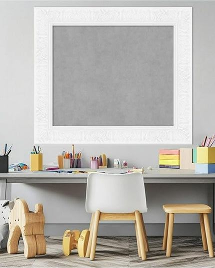 Amanti Art White Framed Magnetic Board 27x31 Medium Vision Board for use with Magnets, 100% Metal Sheet to Display Items as Office Decor or for Home Organization in mudroom, Kitchen or Kids Room