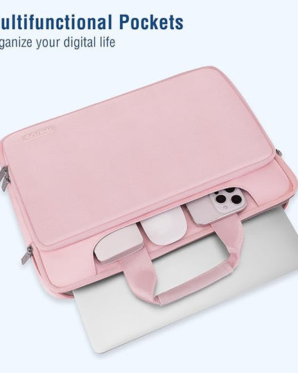 MOSISO 360 Protective Laptop Shoulder Bag Compatible with MacBook Air 13 inch M4 M3 M2 M1 2025-2018/Pro M2 M1 2025-2016,Matching Color Sleeve with Belt, Pink