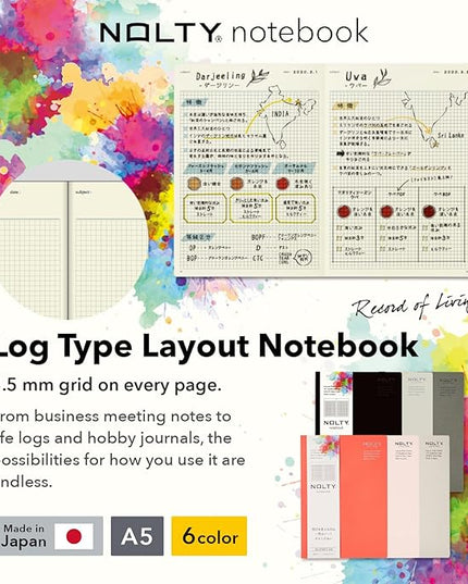 NOLTY Notebook, A5 Log Type, 3.5mm Grid, 176 Pages, Made in Japan, Orange, NTBNT1204