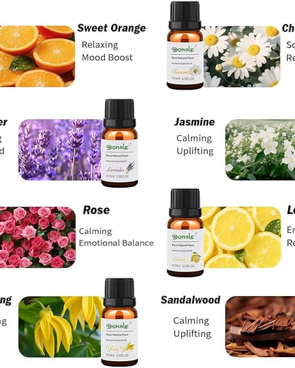 Dohale Essential Oils Set Acacia Wood Gift Box - Stress Relief Relax Soothe, Top 8 Aromatherapy Oils for Diffuser Hotel Scent Home Fragrance Candle Making - Chamomile, Lavender & More 10ml