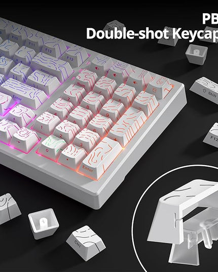 Guffercty kred 135 Key White Keyboard Keycap Set Side Engraved, Cherry Profile PBT Material Translucent Characters Compatible with MX Switches(Form Line)